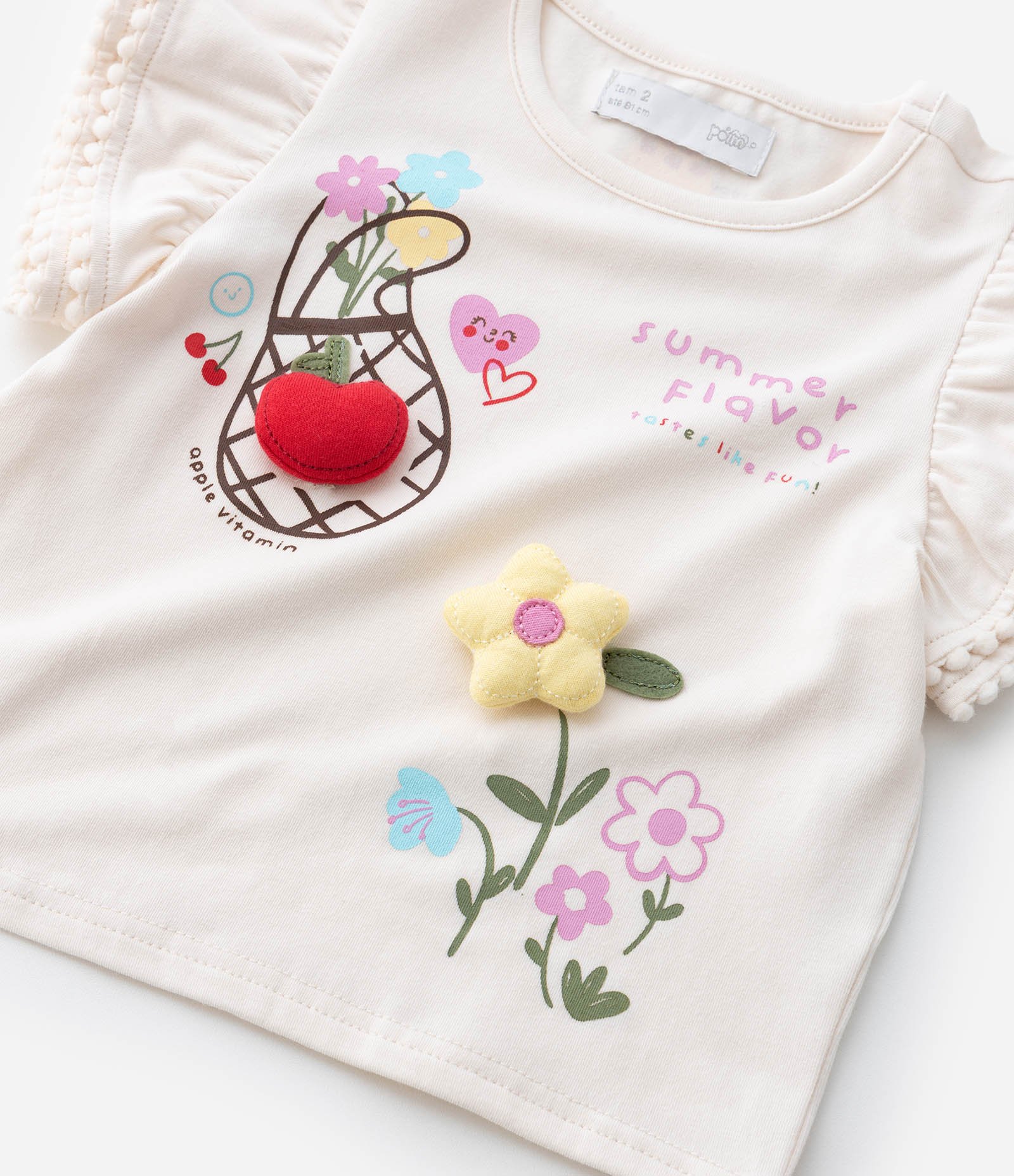 Blusa Infantil com Estampa Interativa e Pompons - Tam 1 a 6 Anos Bege 5