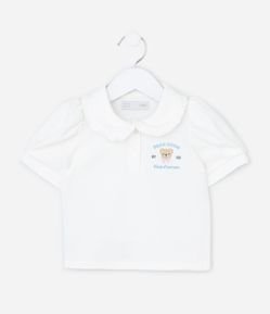 Camiseta Infantil com Manga Bufante e Bordado Urso - Tam 1 a 6 Anos