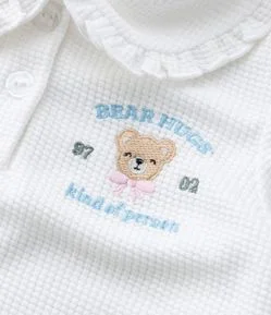 Camiseta Infantil com Manga Bufante e Bordado Urso - Tam 1 a 6 Anos