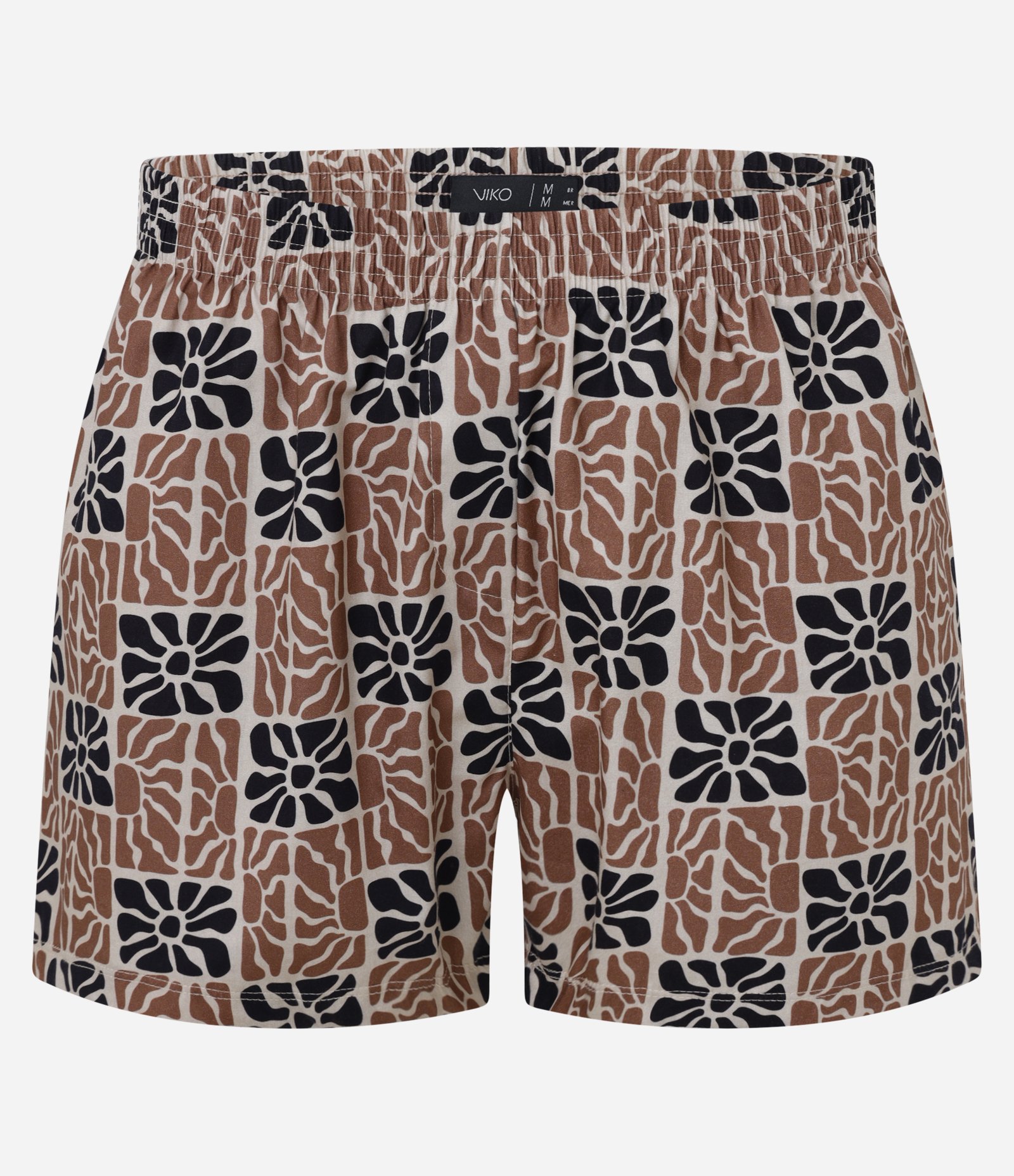 Cueca Samba Canção em Tricoline com Estampa Geométrica Orgânica Bicolor Bege/Preto 1