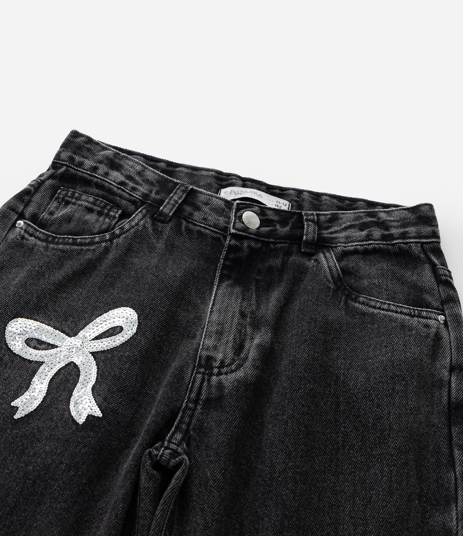 Calça Wide Leg Infantil com Laços Bordados em Paetês - Tam 5 a 14 Anos Preto 5