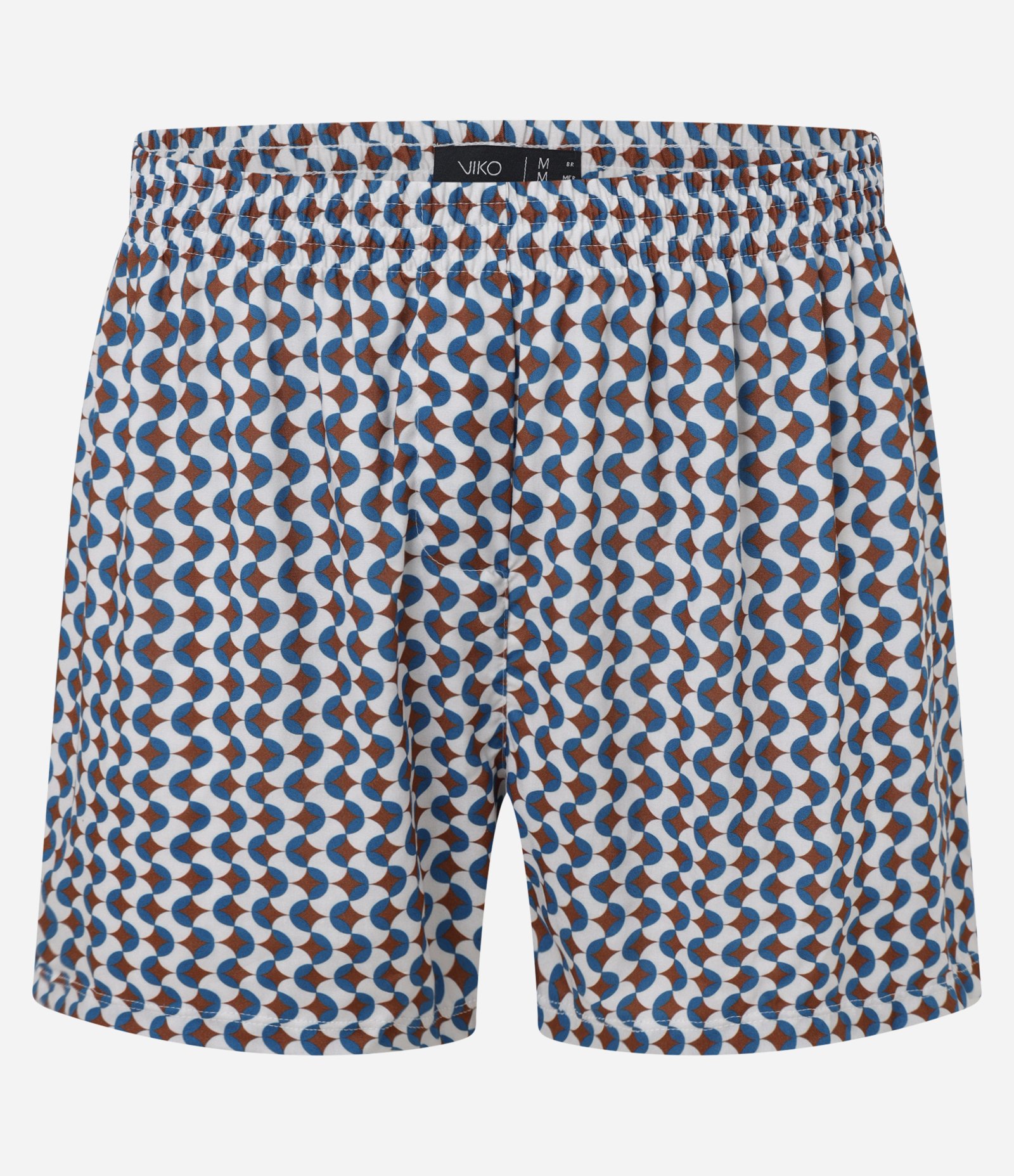 Cueca Samba Canção em Viscose Estampa Geométrica Azul/Marrom 1