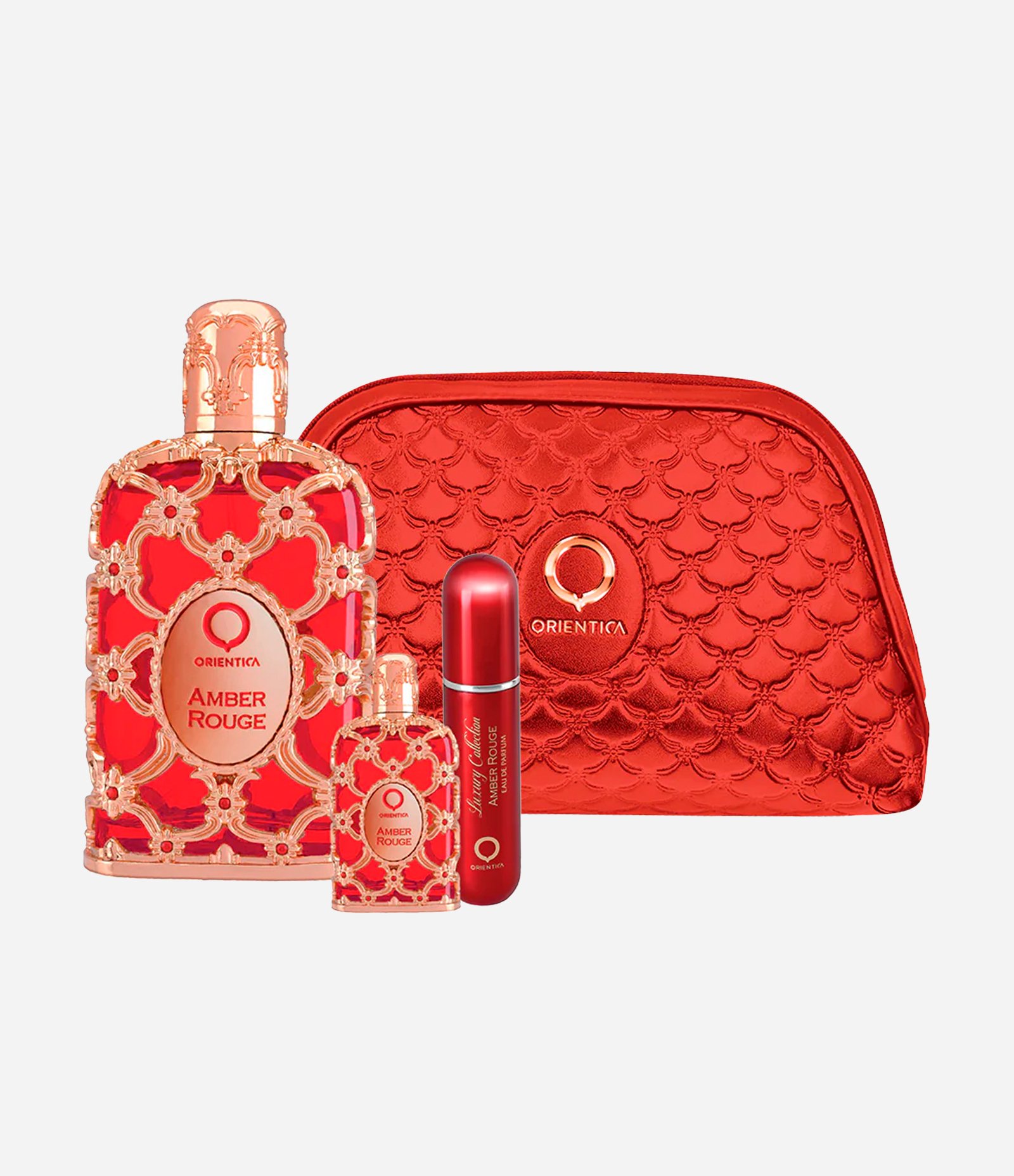 Coffret Perfume Royal Amber Rouge 80ml + Travel Size 7,5ml + Nécessaire + Atomizador  KIT 1
