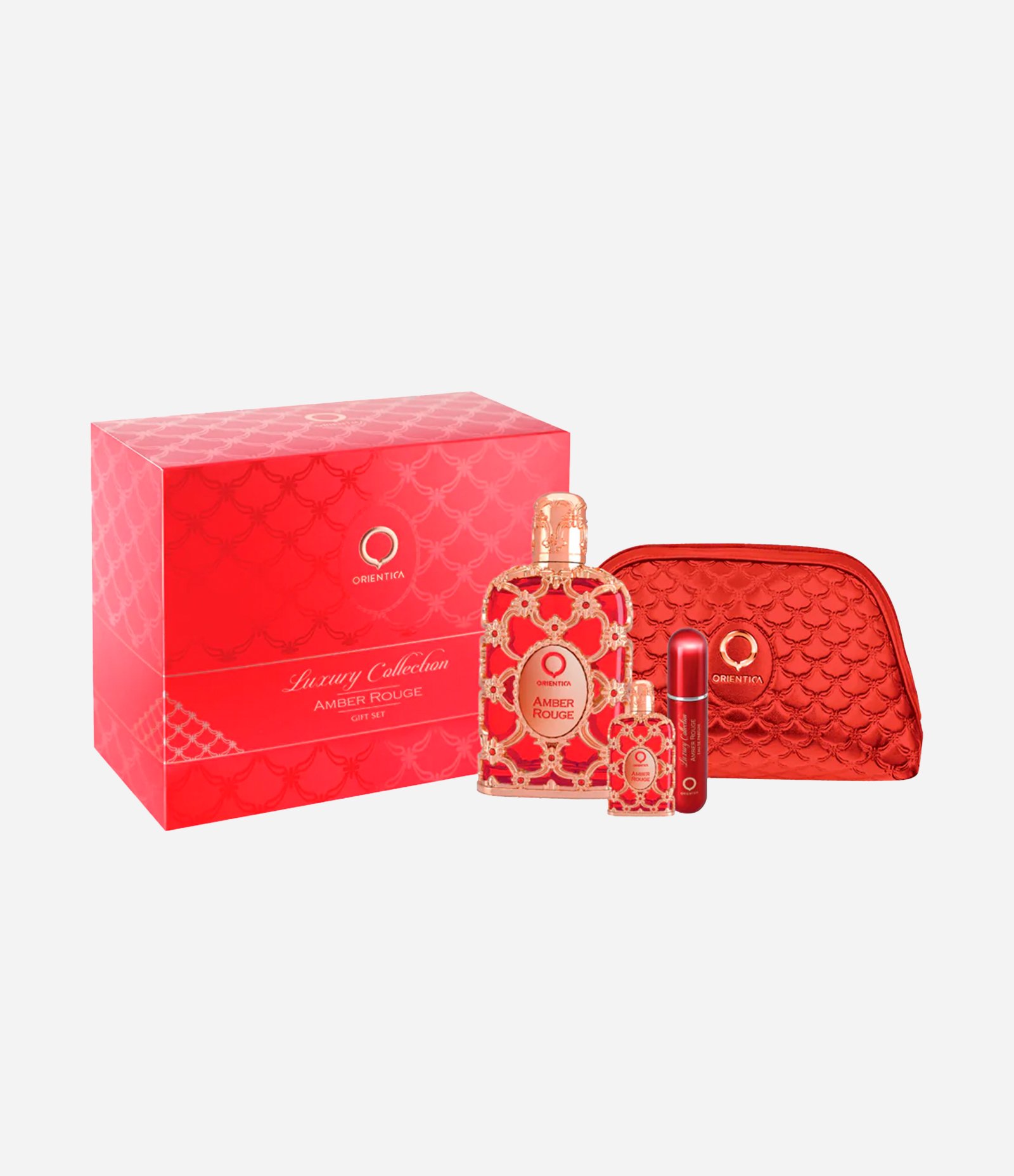 Coffret Perfume Royal Amber Rouge 80ml + Travel Size 7,5ml + Nécessaire + Atomizador  KIT 2