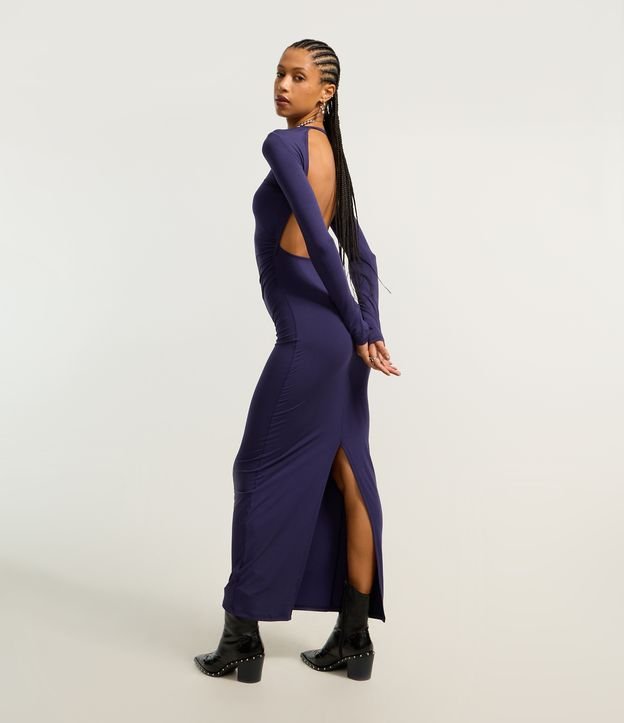 Vestido New Midi em Microfibra com Drapeado e Costas Abertas
