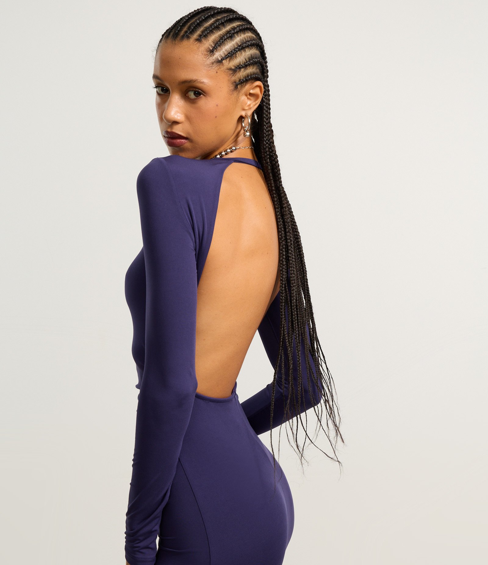 Vestido New Midi em Microfibra com Drapeado e Costas Abertas Azul 3