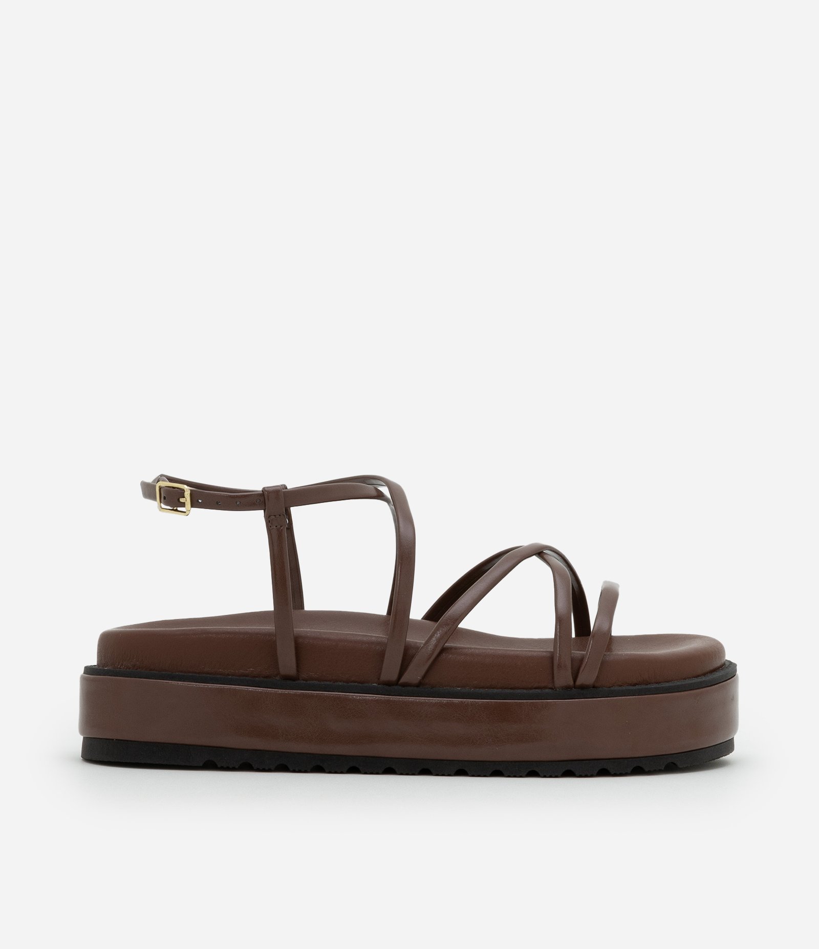 Sandália Flatform Plataforma com Tiras Finas Marrom 1