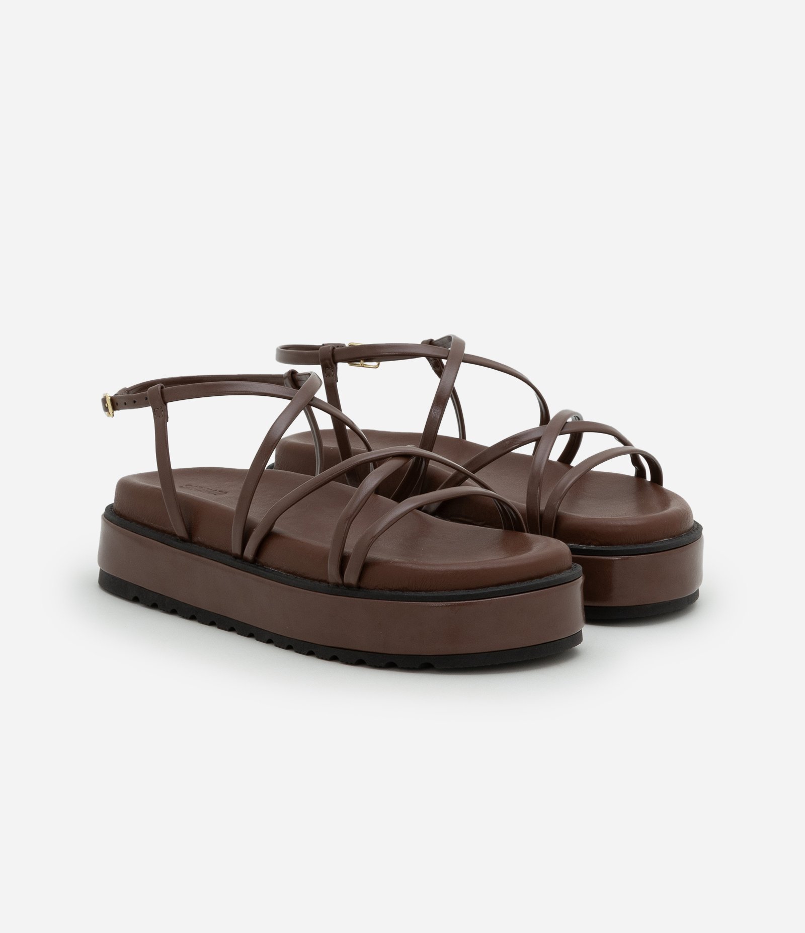Sandália Flatform Plataforma com Tiras Finas Marrom 2