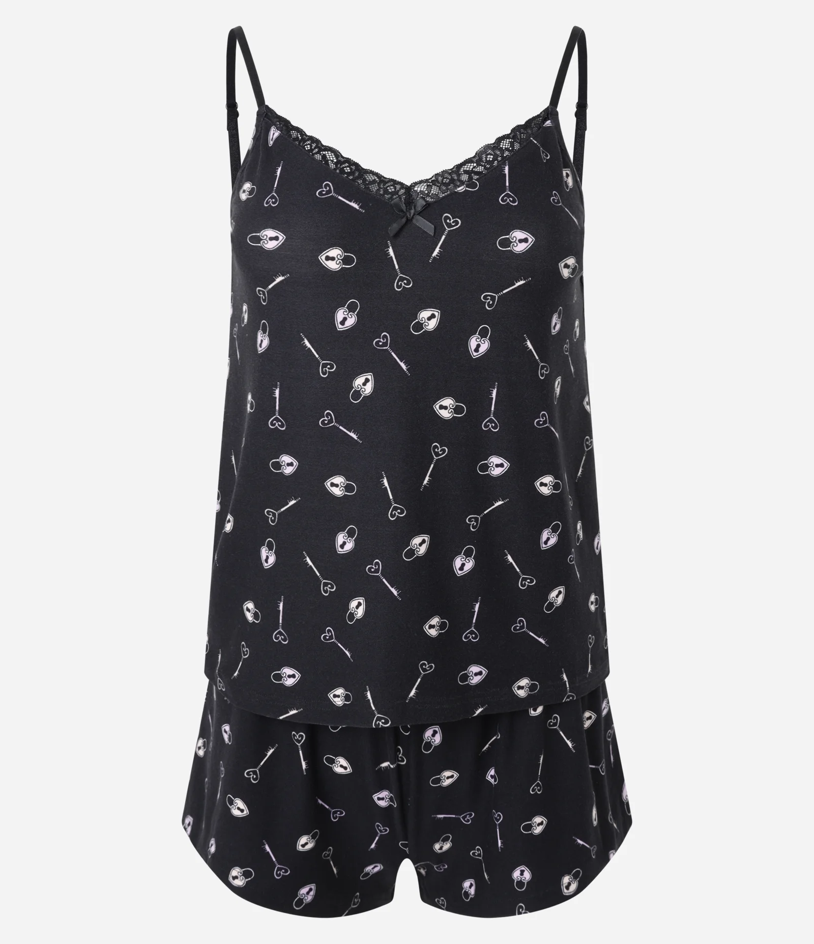 Pijama Short Doll Alcinha em Peach Touch e Estampa de Chaves Preto 5