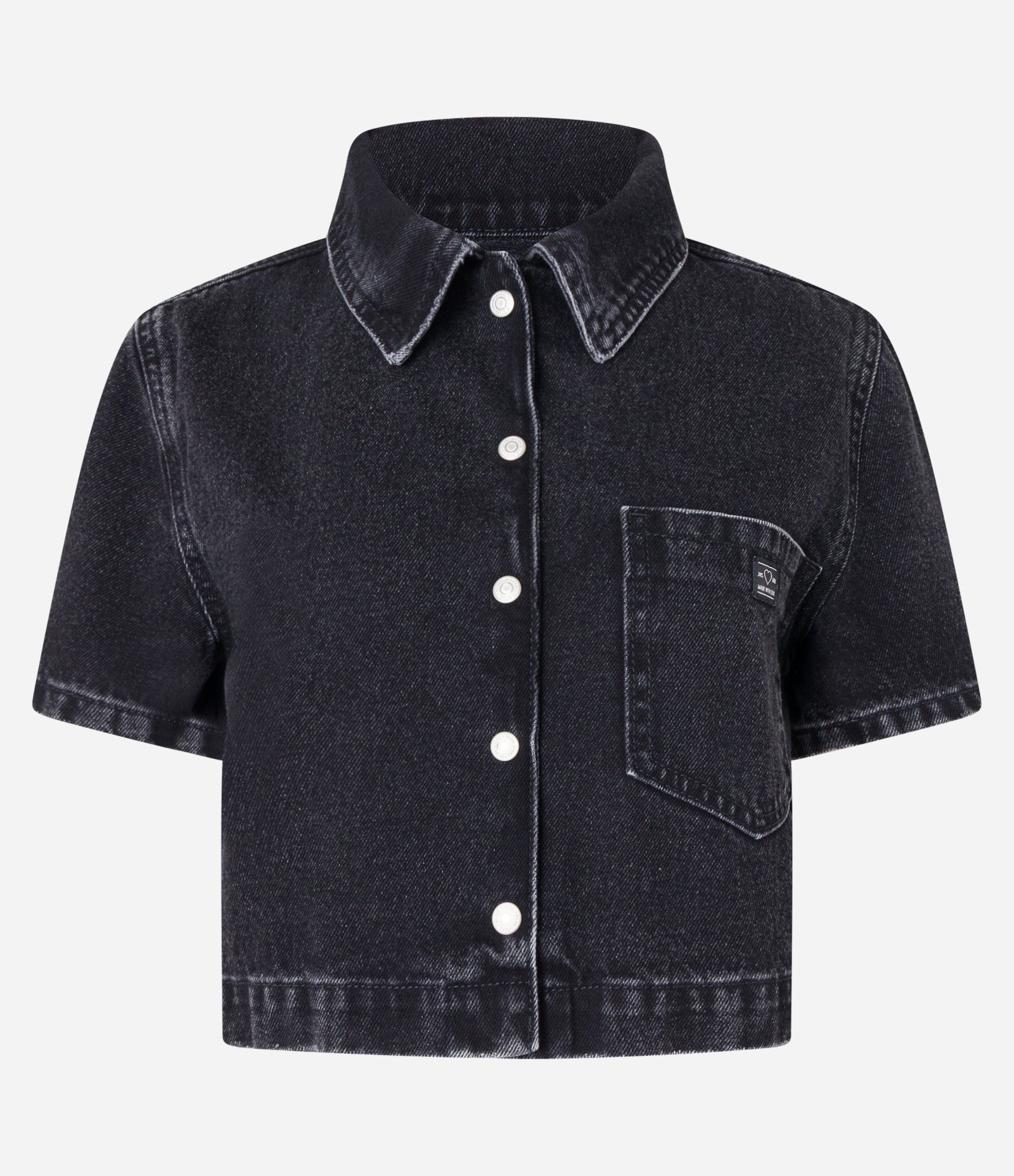 Camisa Cropped em Jeans com Bolso Frontal Preto 5