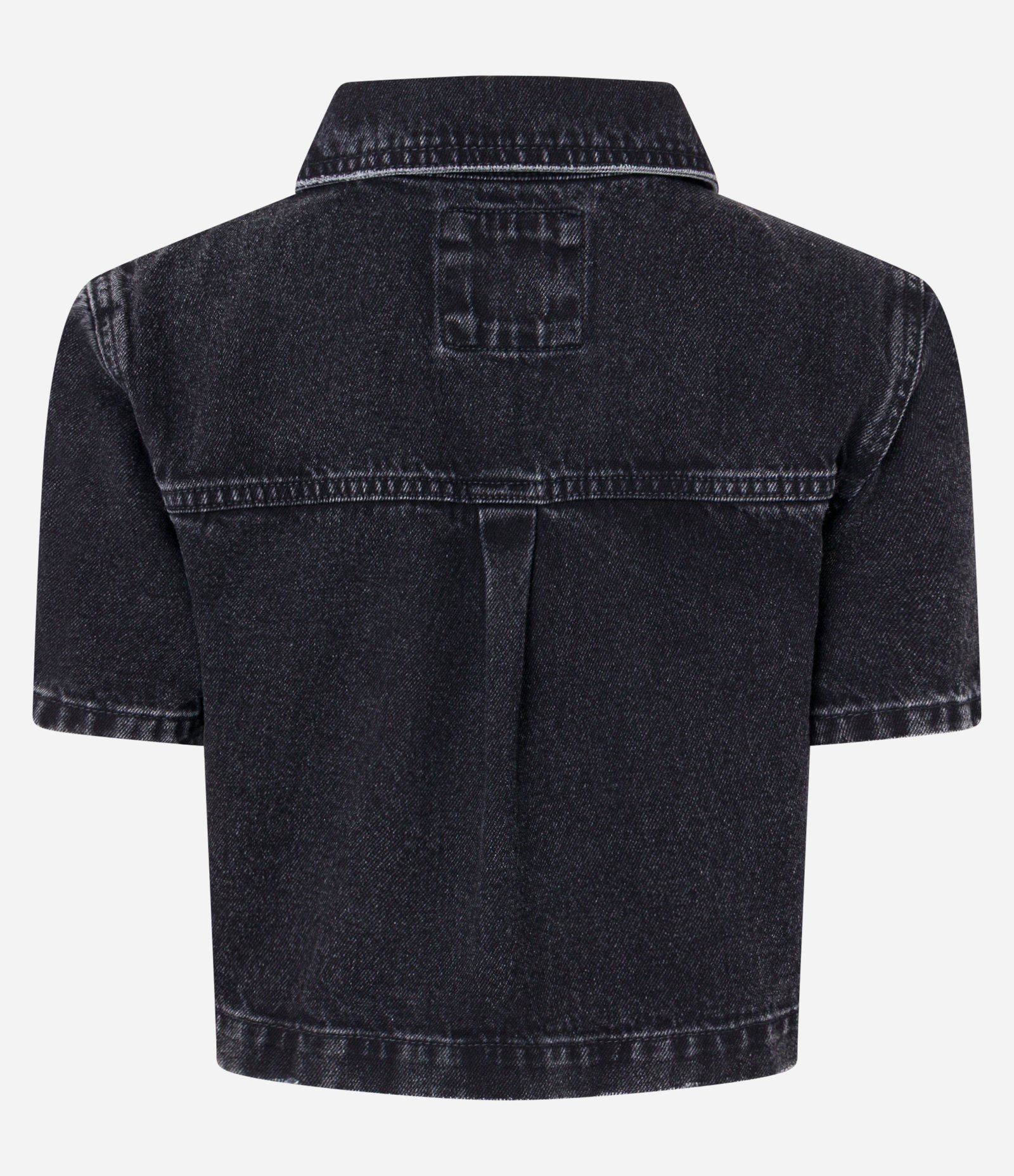 Camisa Cropped em Jeans com Bolso Frontal Preto 6