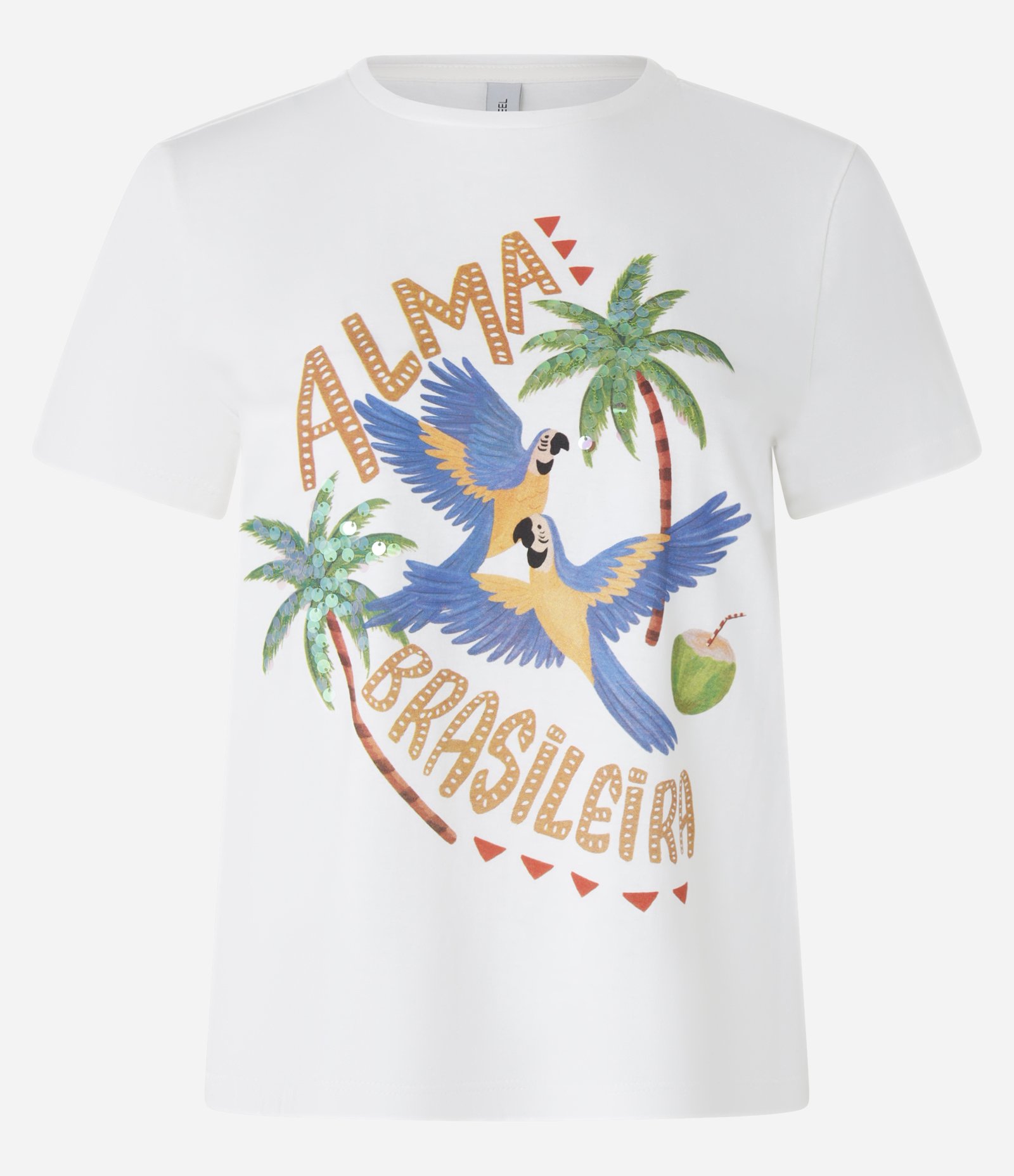 Camiseta em Algodão e Estampa Alma Brasileira com Paetês Branco 4