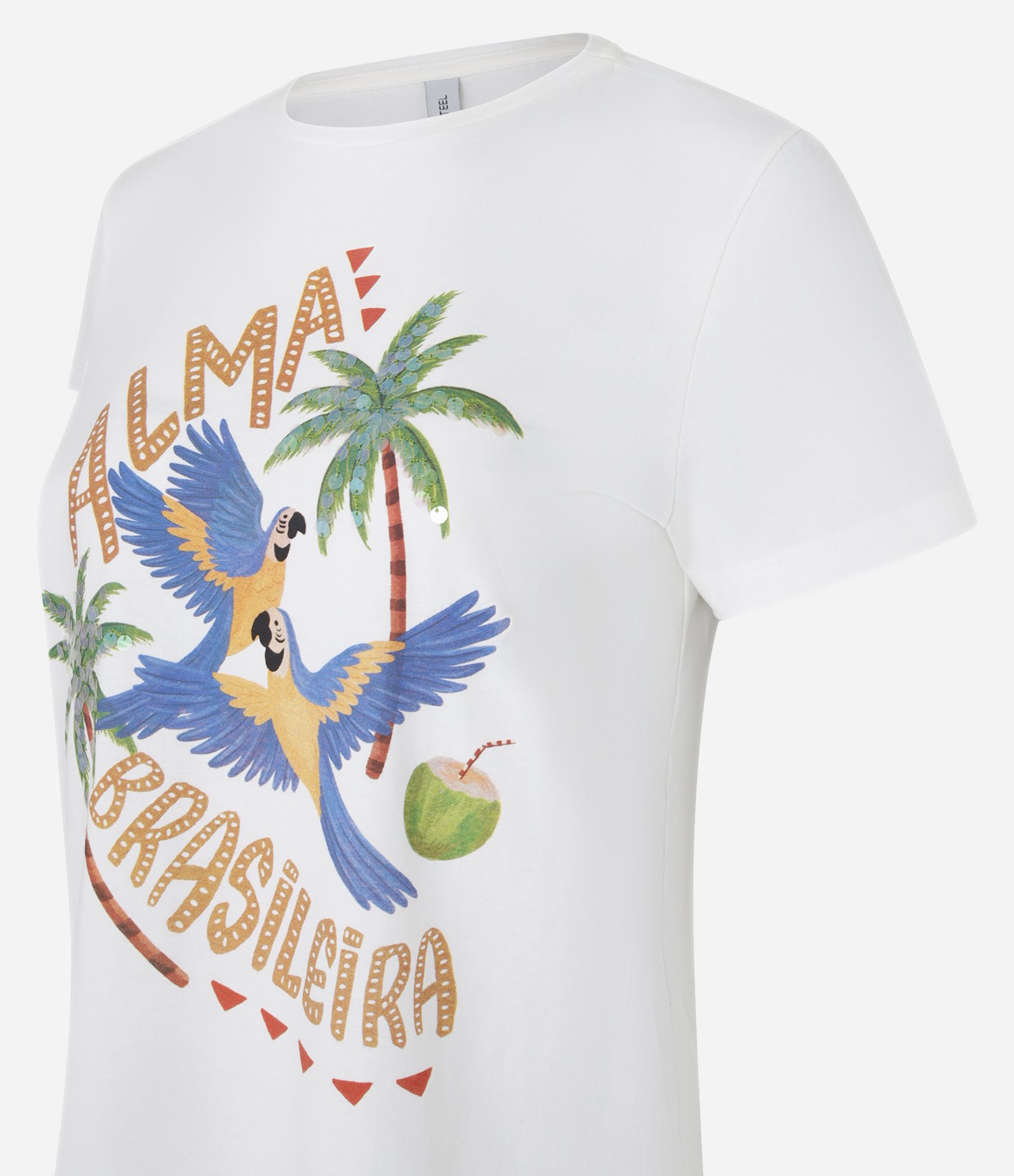 Camiseta em Algodão e Estampa Alma Brasileira com Paetês Branco 5