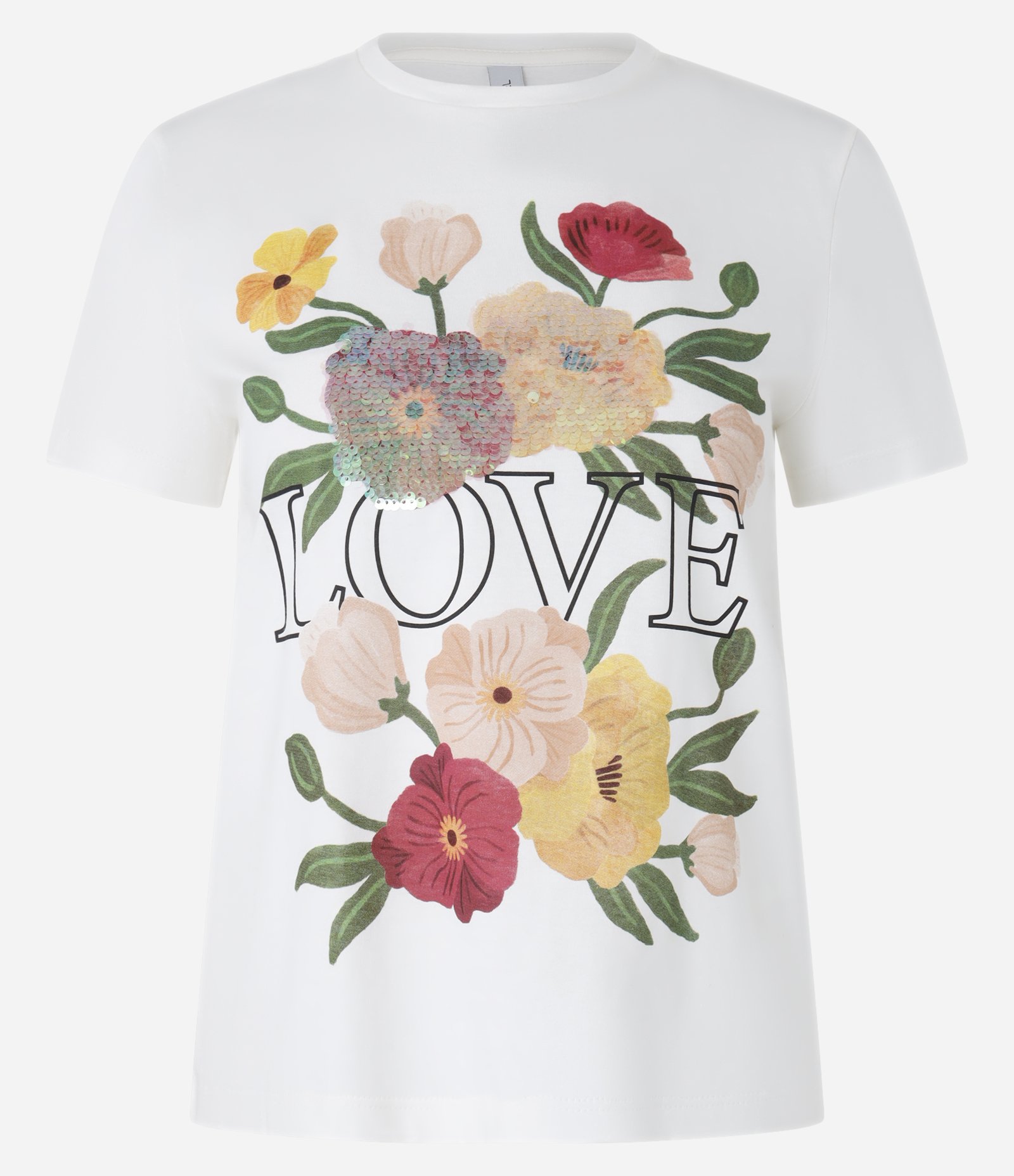 Camiseta em Algodão com Estampa Floral e Paetês Branco 1