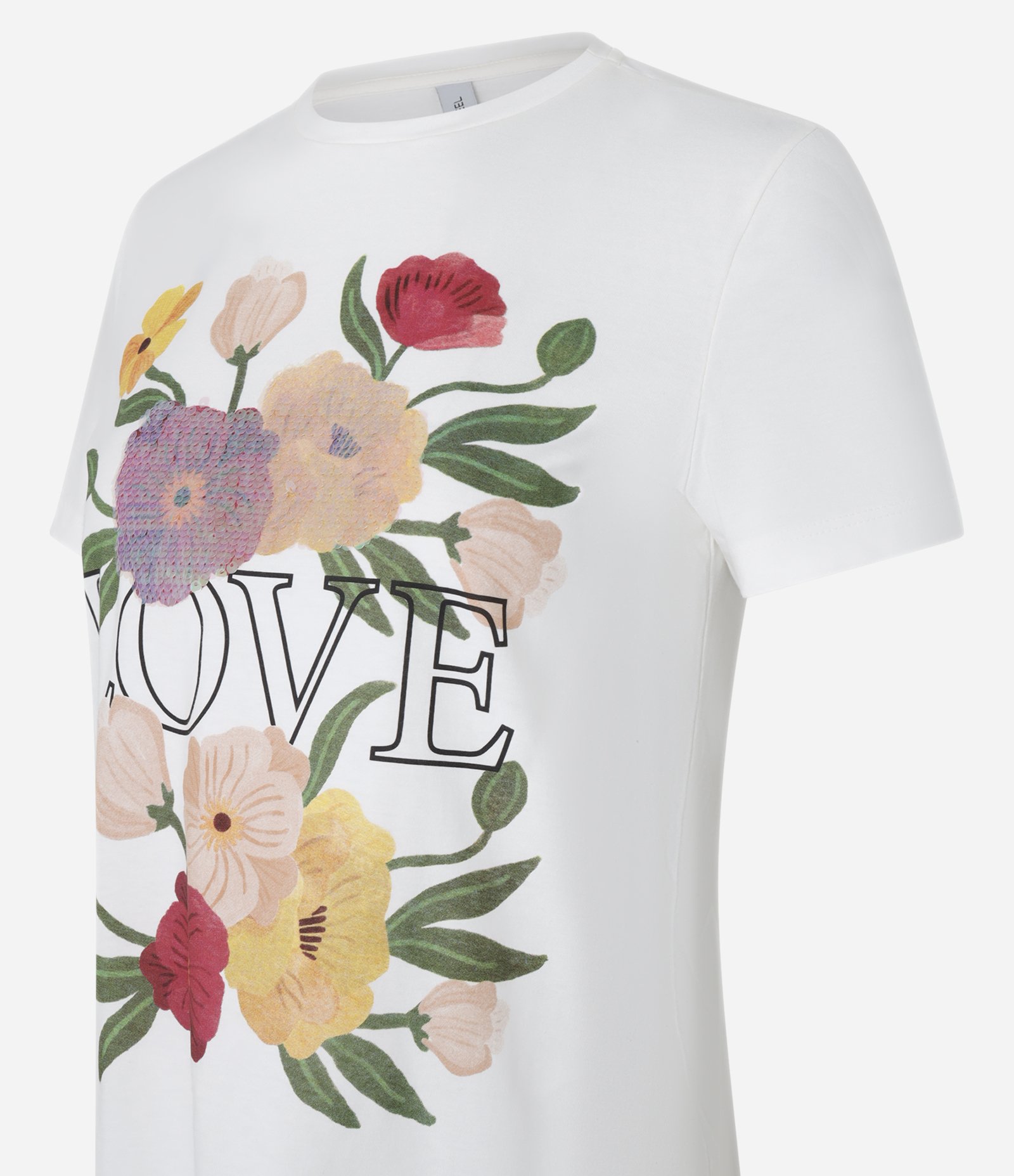 Camiseta em Algodão com Estampa Floral e Paetês Branco 2