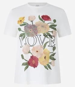 Camiseta em Algodão com Estampa Floral e Paetês