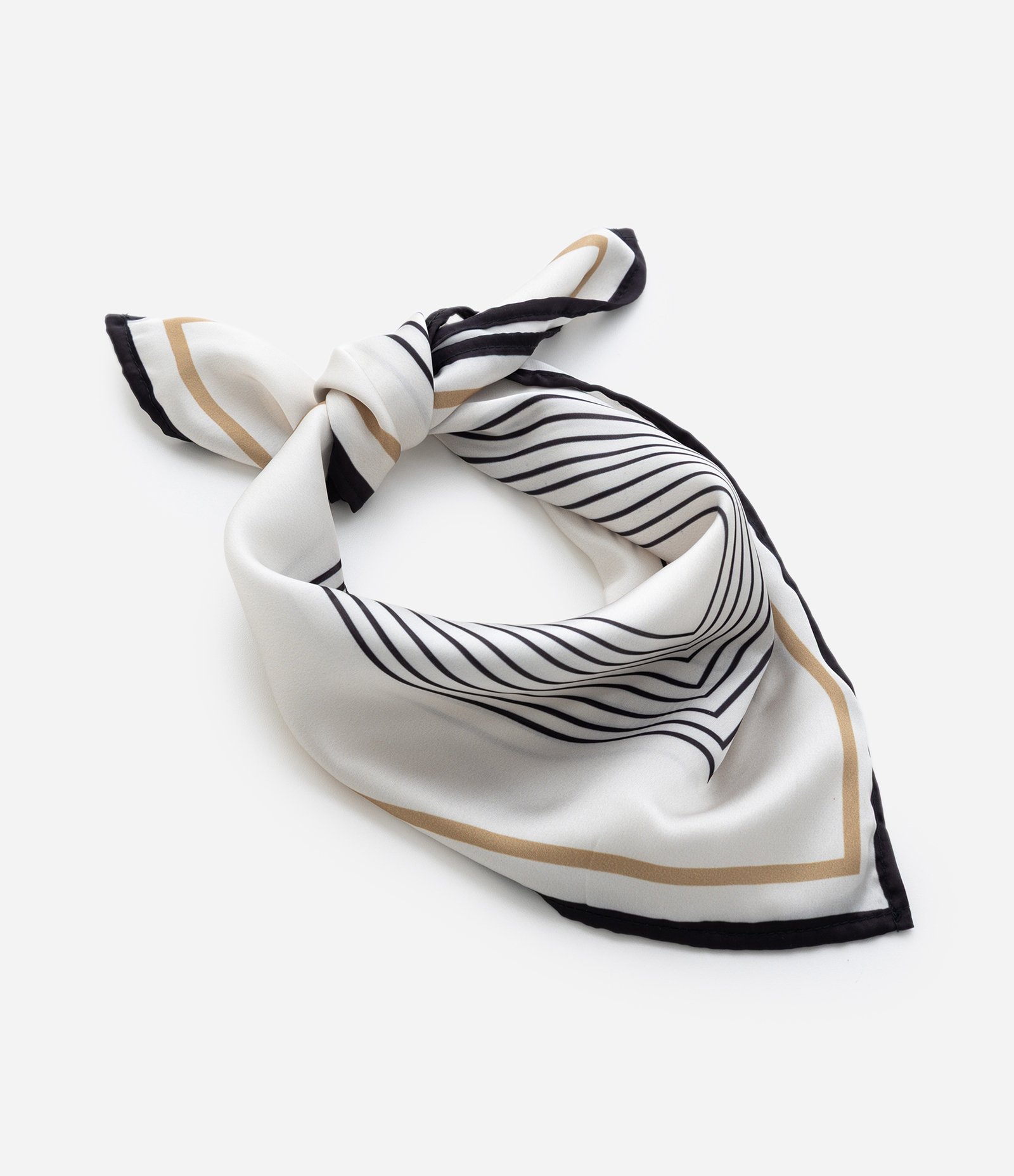 Lenço Quadrado em Cetim com Estampa de Listras Off White 3