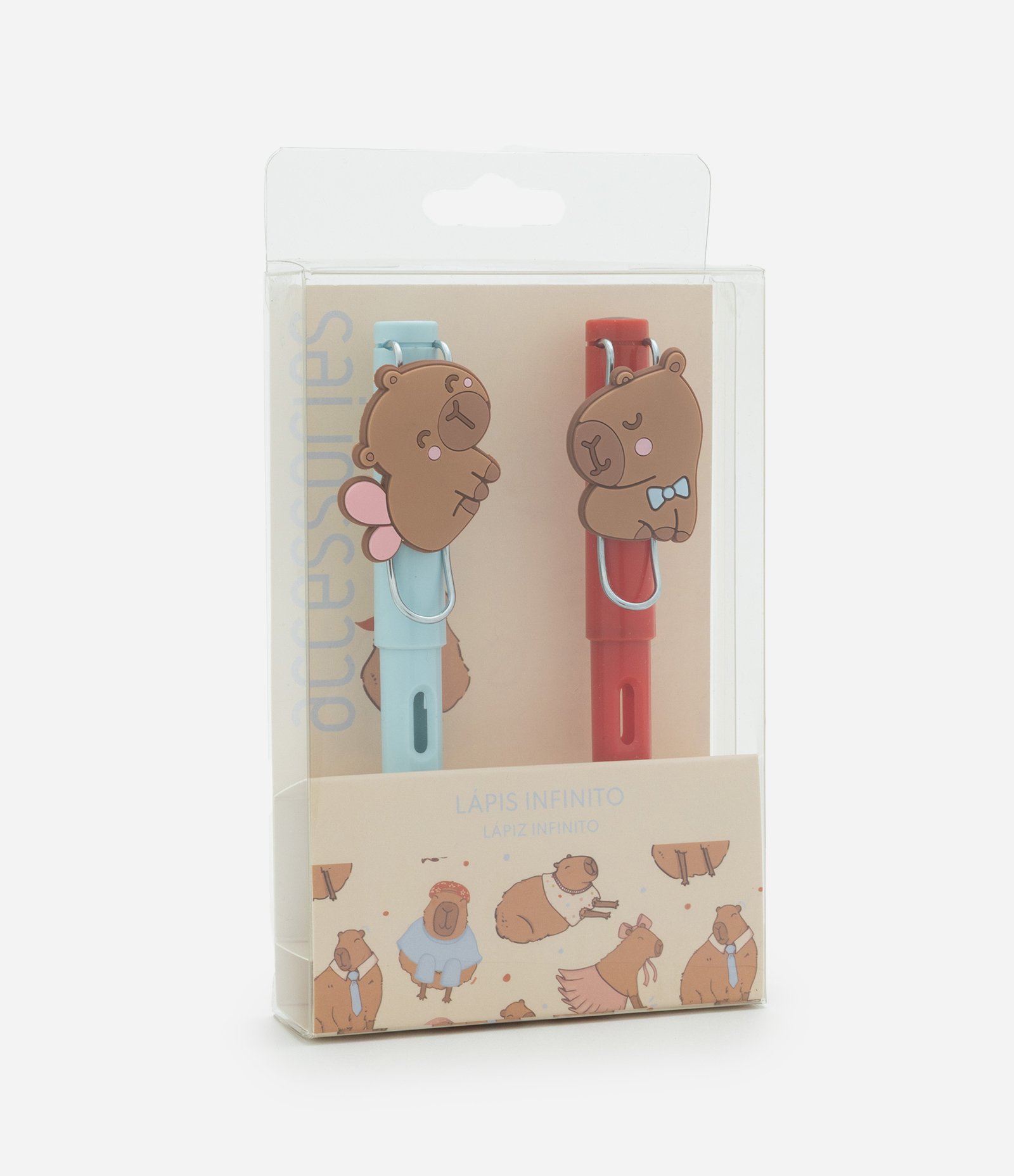 Kit 02 Lápis Infinito de Capivara Azul/Vermelho 2