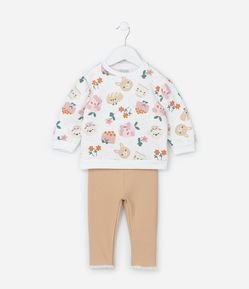 Conjunto Infantil com Estampa Comidinhas e Bichinhos - Tam 0 a 18 meses