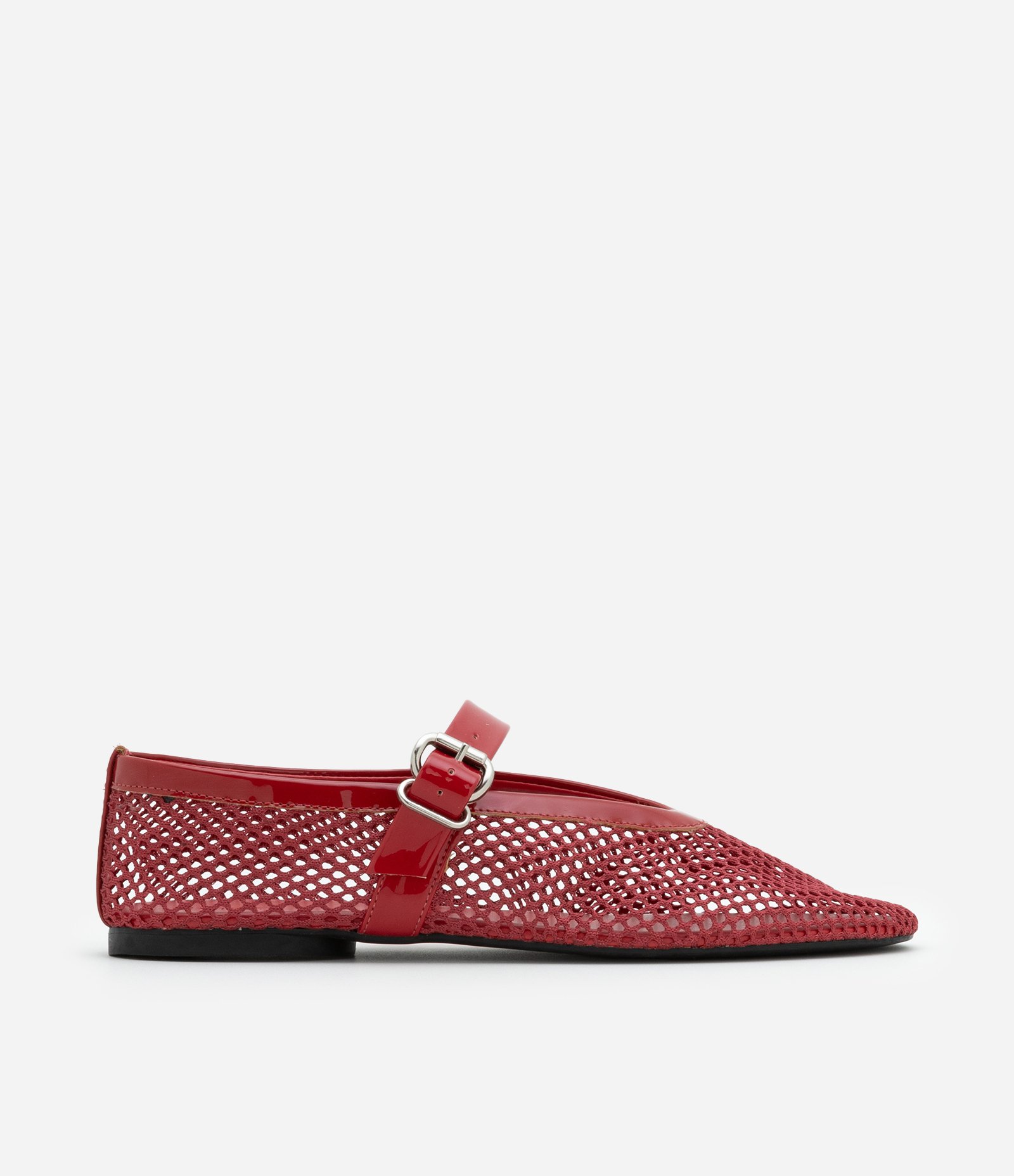 Sapatilha em PU com Textura Telinha e Bico Fino Vermelho