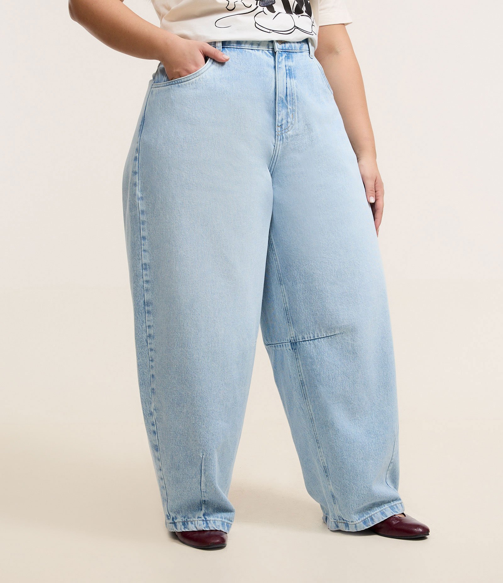 Calça Barrel em Jeans Curve & Plus Size Azul 3