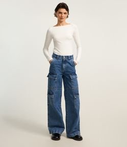 Blusa em Ribana com Detalhe Sobreposto no Ombro