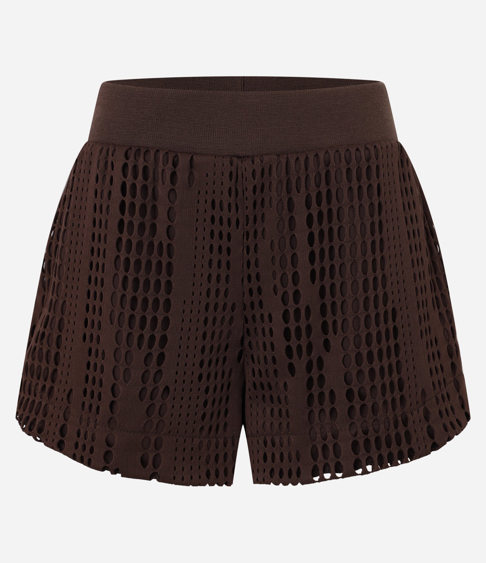 Short Regular com Textura Furadinha e Cós de Tricô Marrom 6