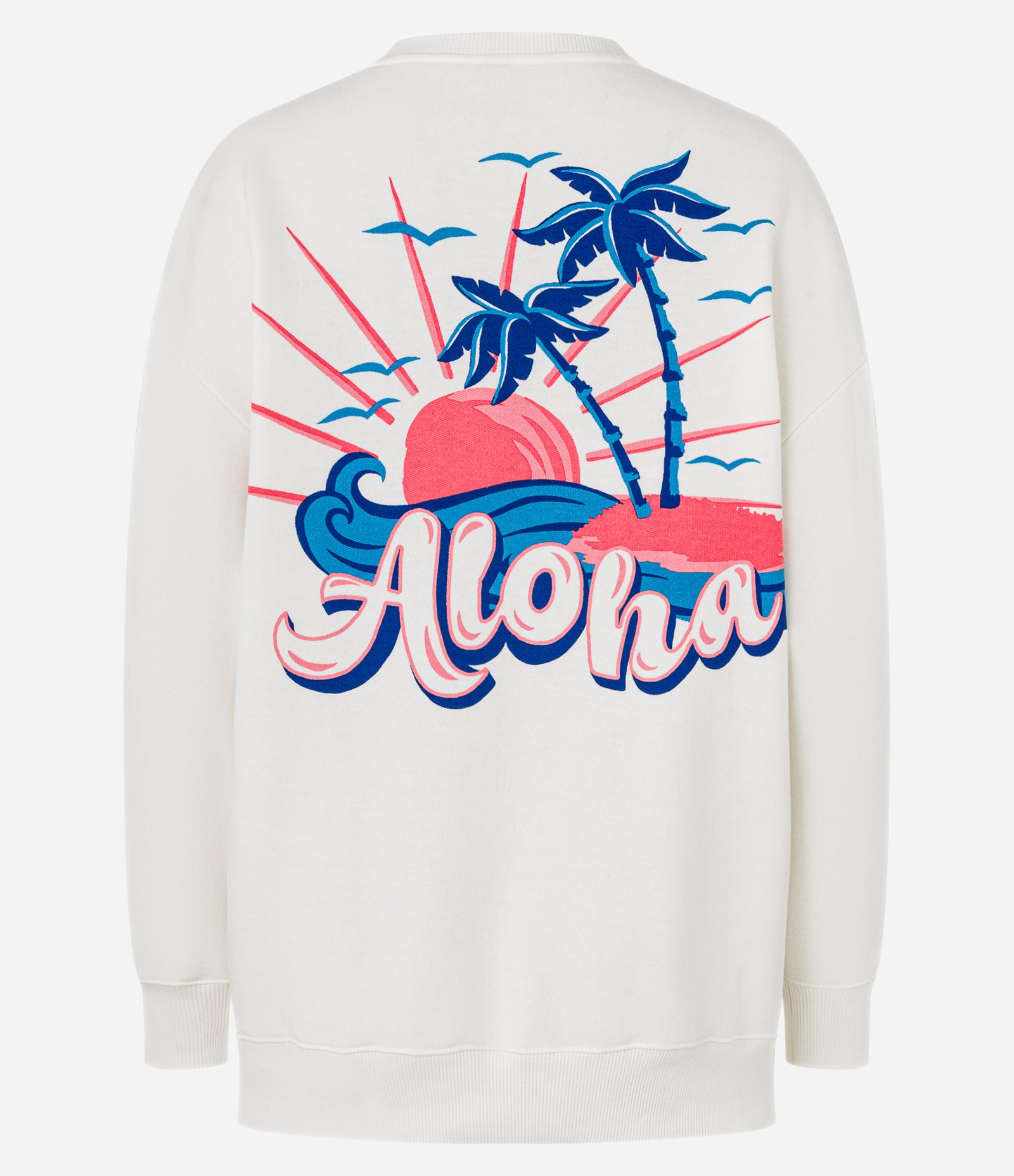Moletom Over com Forro Fleece e Estampa Aloha Frente e Costas Off White 5