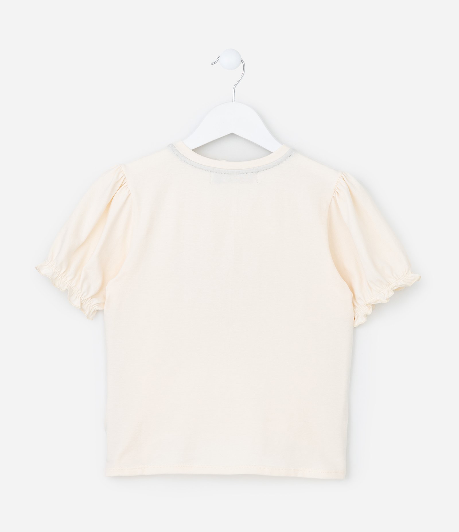 Blusa Infantil com Manga Bufante e Estampa Coração - Tam 5 a 14 Anos Bege 2