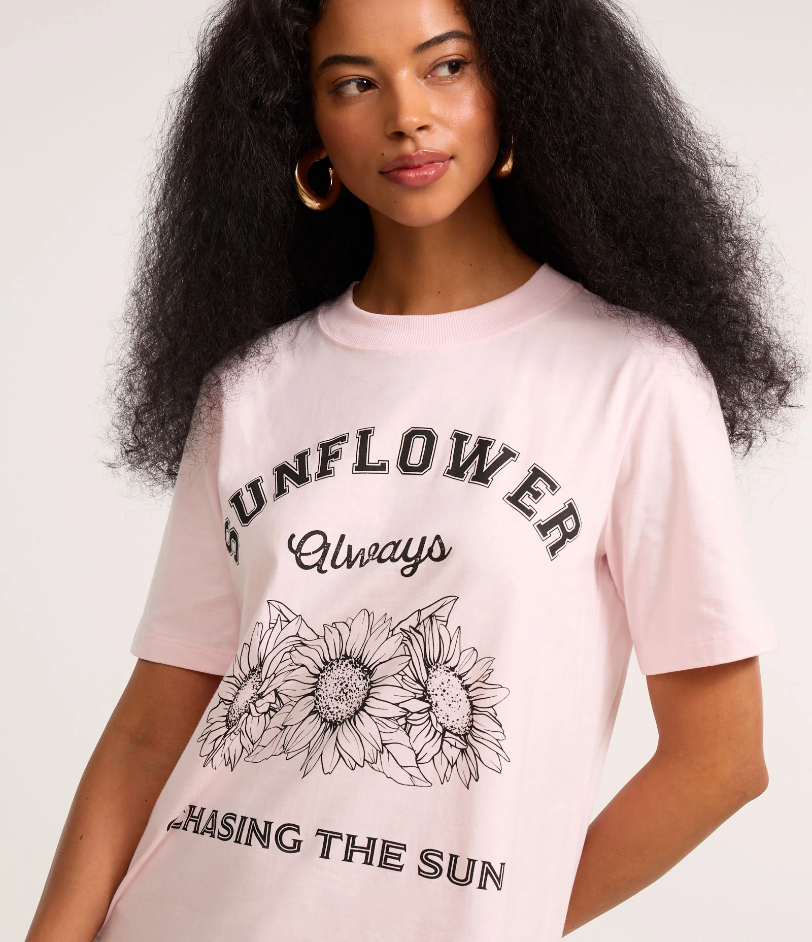 Camiseta Alongada em Algodão com Estampa Sunflower Always Rosa 1