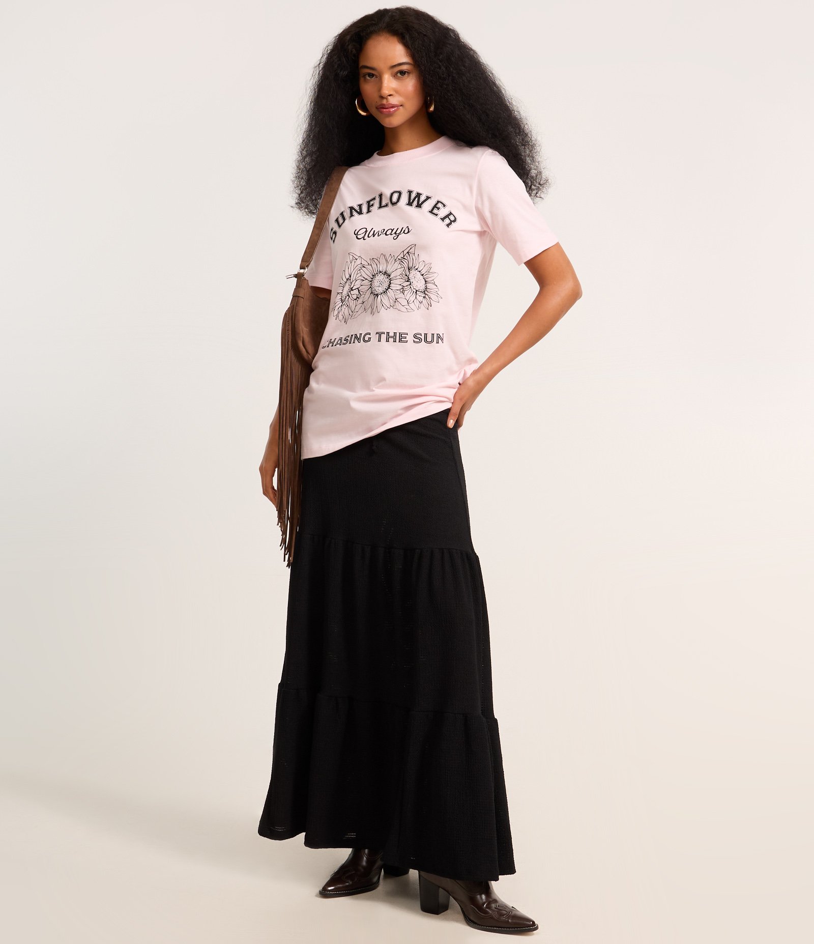 Camiseta Alongada em Algodão com Estampa Sunflower Always Rosa 2