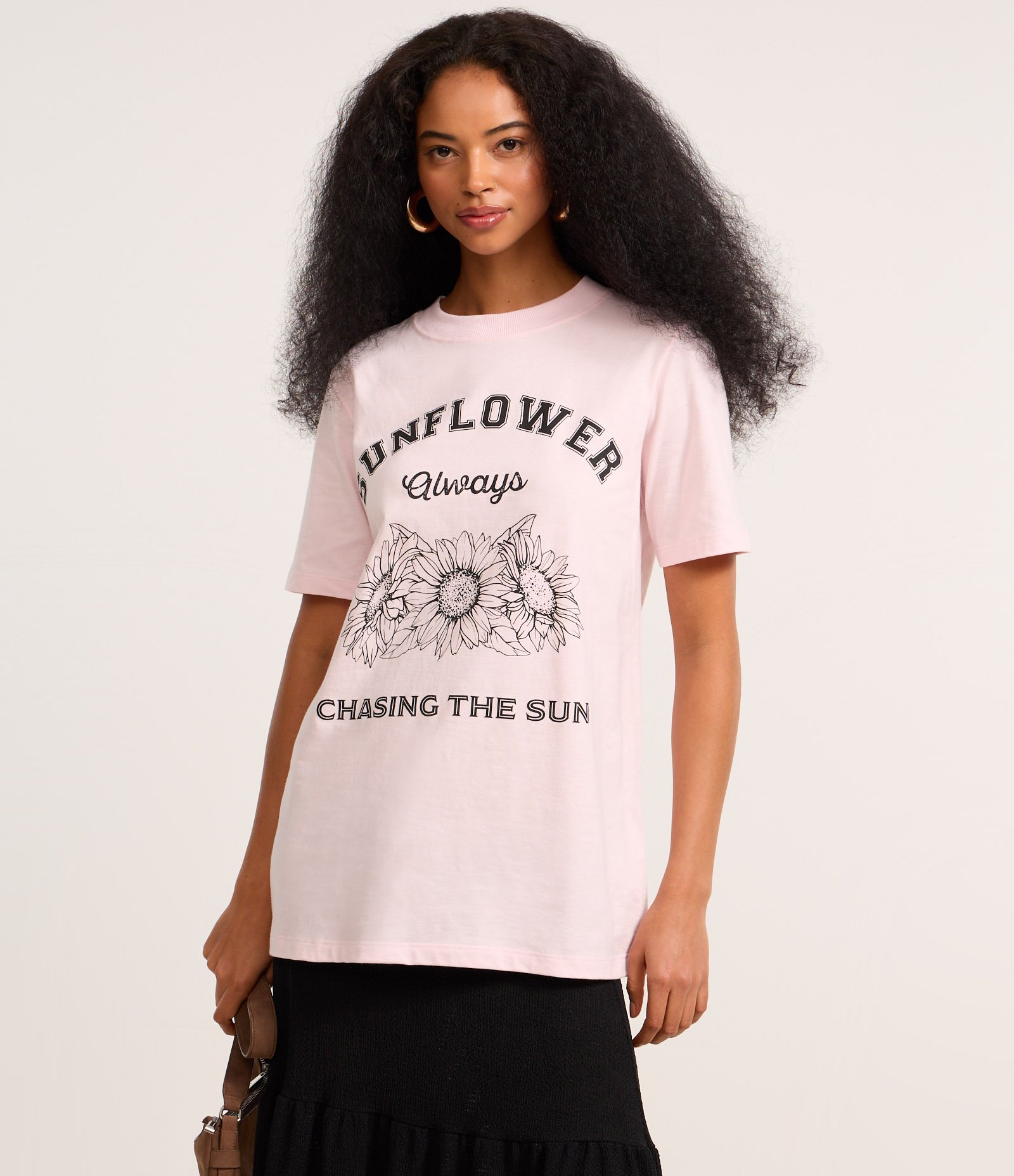 Camiseta Alongada em Algodão com Estampa Sunflower Always Rosa 3