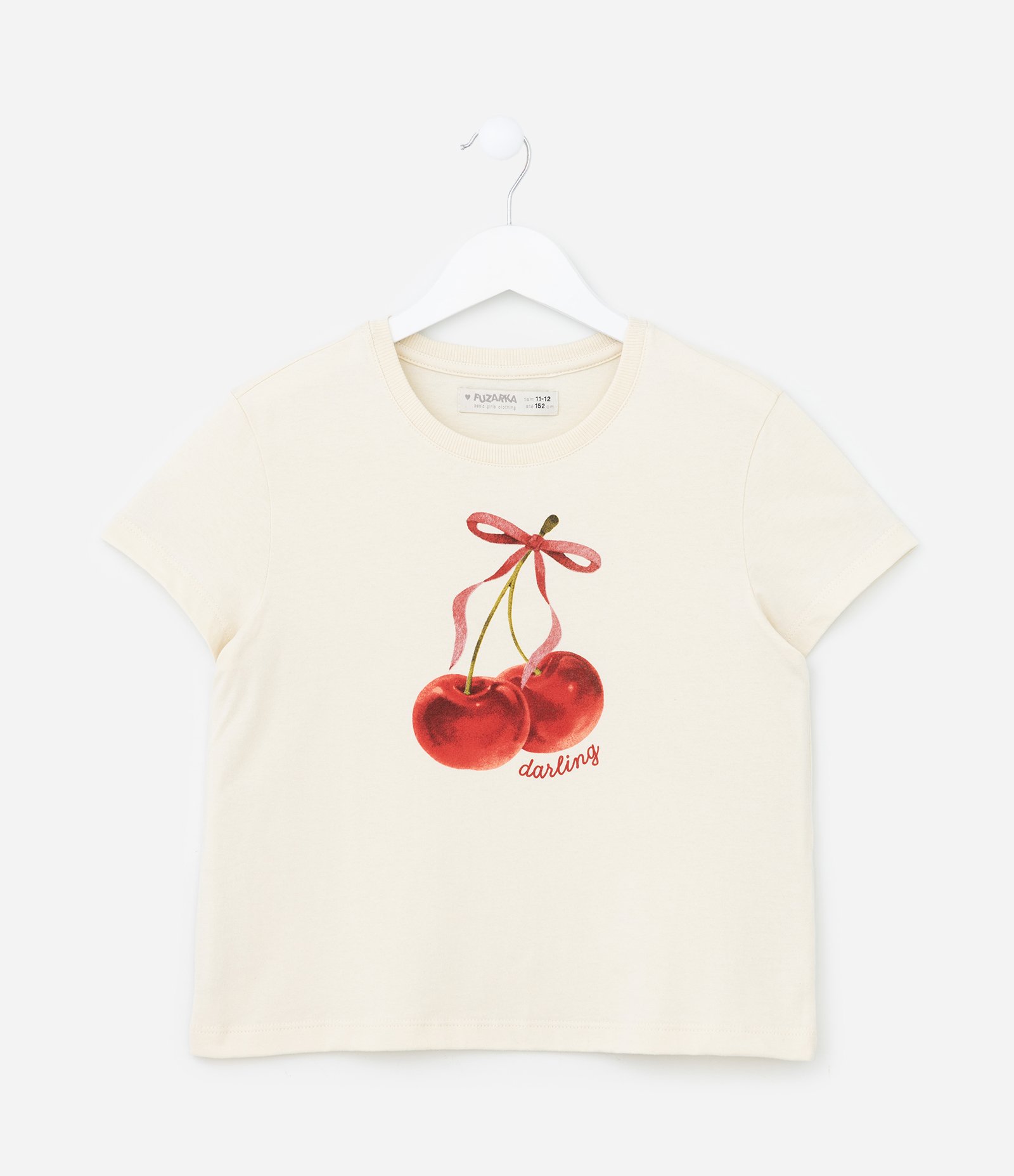 Camiseta Infantil com Estampa de Cerejinhas - Tam 5 a 14 Anos Bege 1