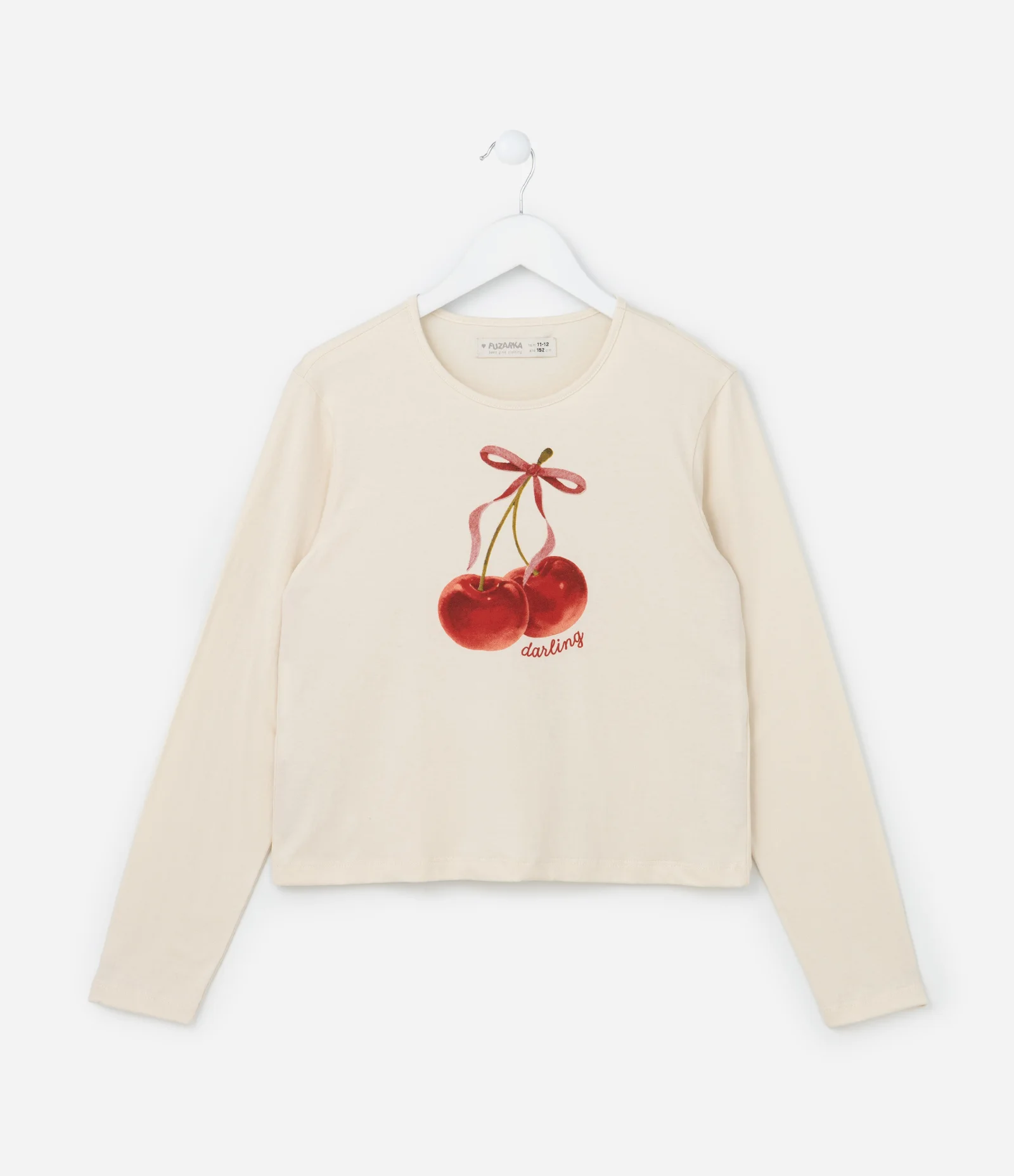 Camiseta Infantil com Estampa de Cerejinhas - Tam 5 a 14 Anos Bege 1