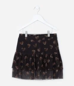 Short Saia Infantil em Tule com Babadinhos - Tam 5 a 14 Anos