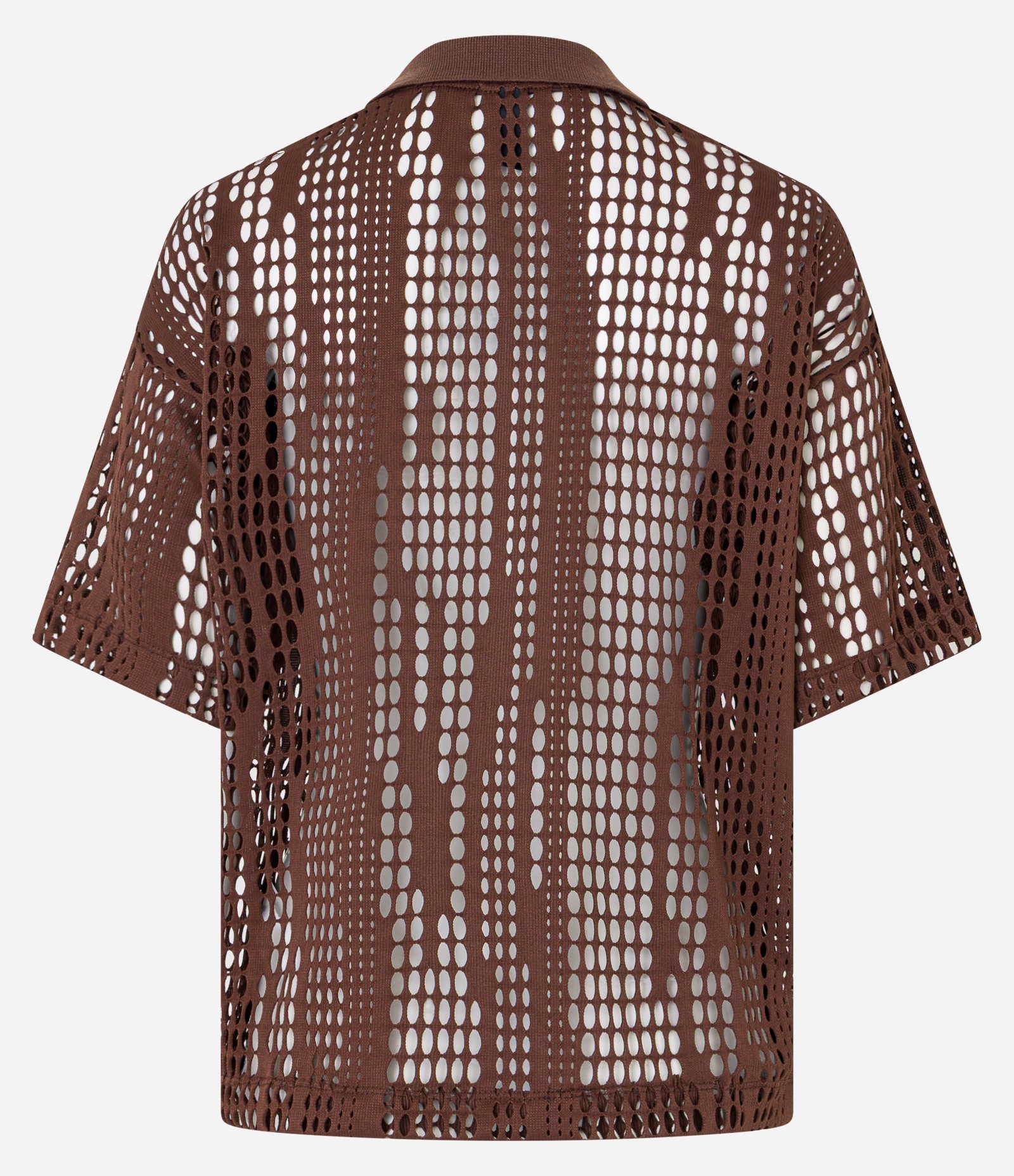 Blusa com Textura Vazada e Gola Polo Marrom 7