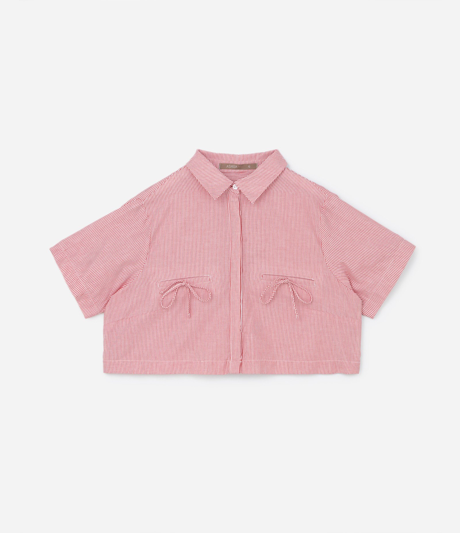 Camisa Cropped com Bolsos e Laços Curve & Plus Size Vermelho/Branco 5