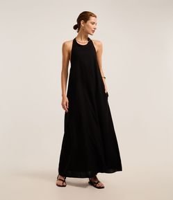 Vestido Longo com Linho e Costas Abertas