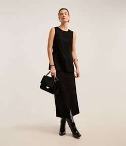 Saia Long Midi em Viscolinho com Botões Forrados