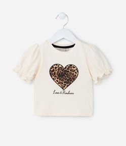 Blusa Infantil com Manga Bufante e Estampa Coração - Tam 1 a 6 Anos