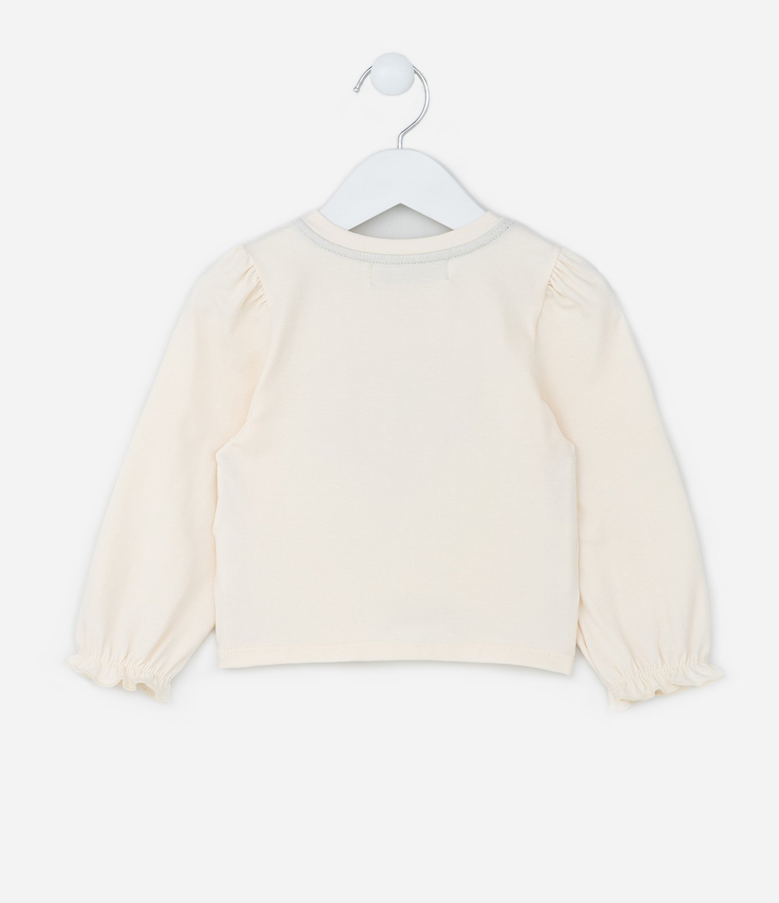 Blusa Infantil com Manga Bufante e Estampa Coração - Tam 1 a 6 Anos Bege 2