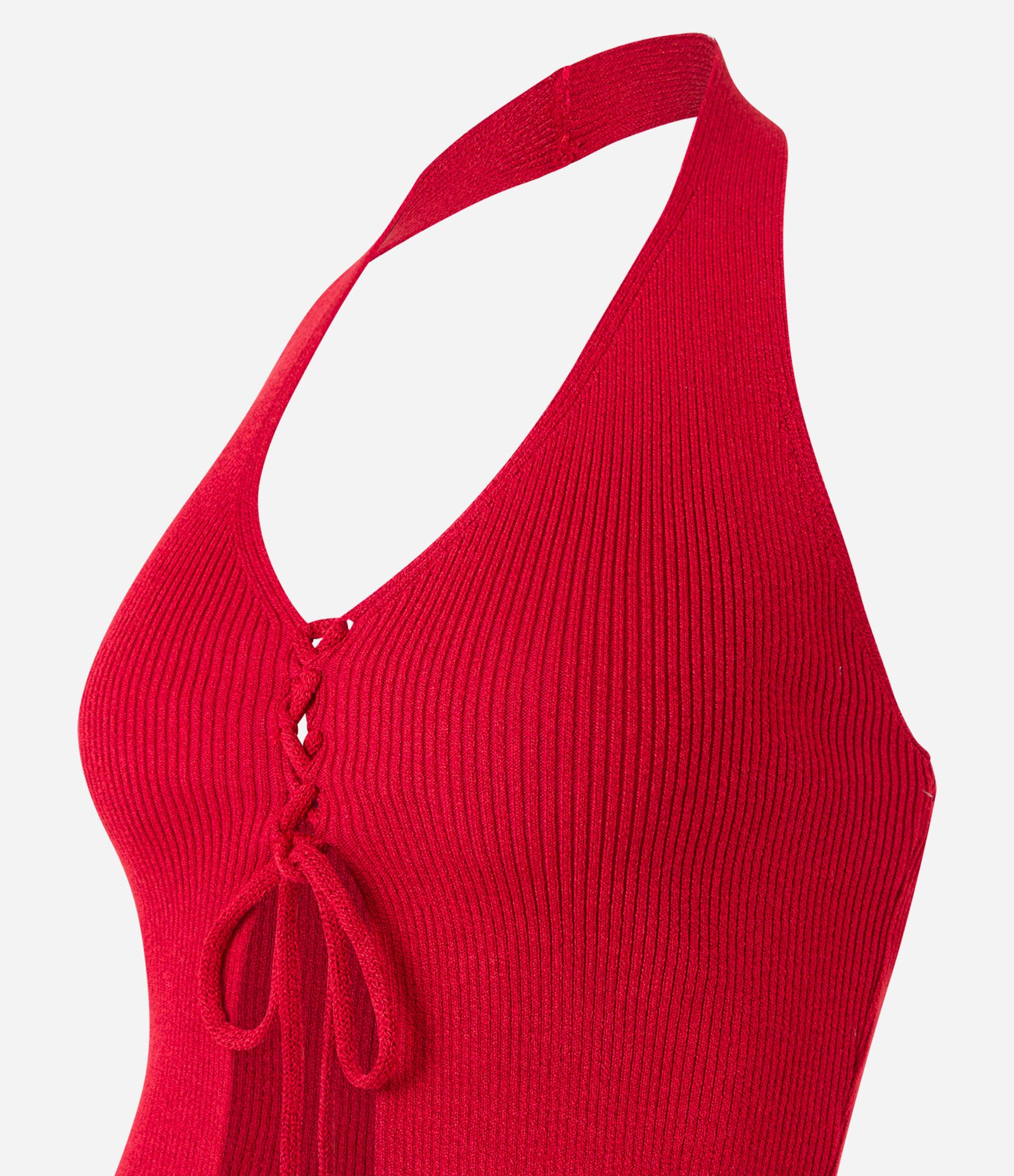 Blusa Cropped em Tricô Frente Única com Amarração Frontal Vermelho 5