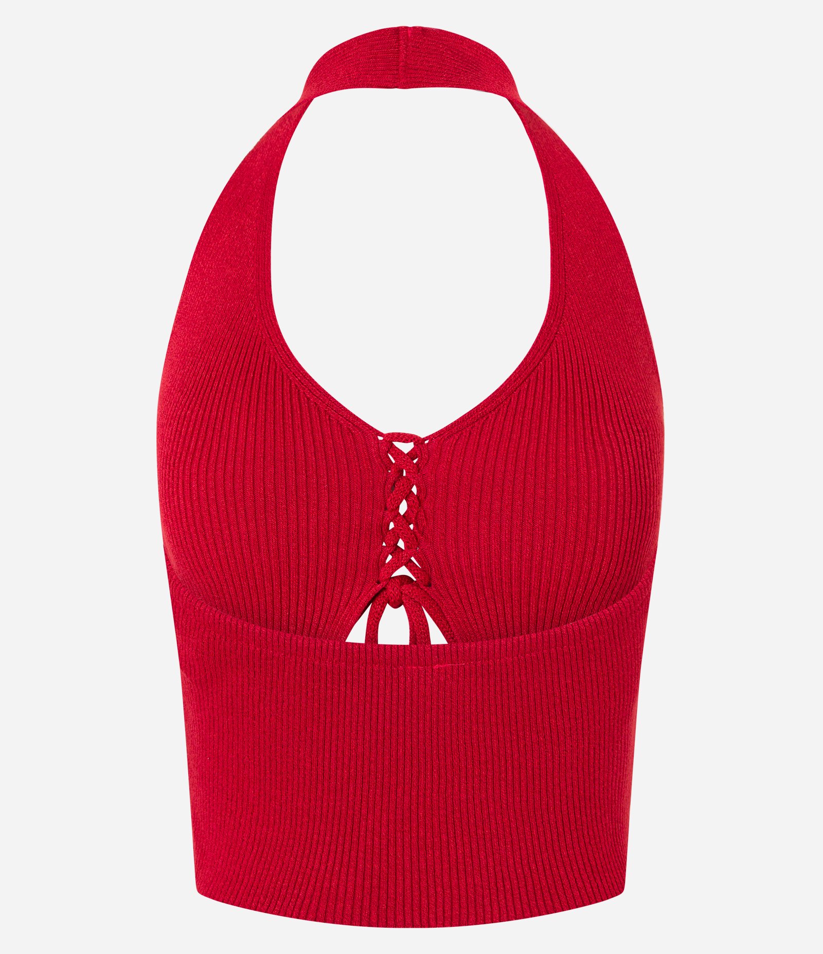 Blusa Cropped em Tricô Frente Única com Amarração Frontal Vermelho 6