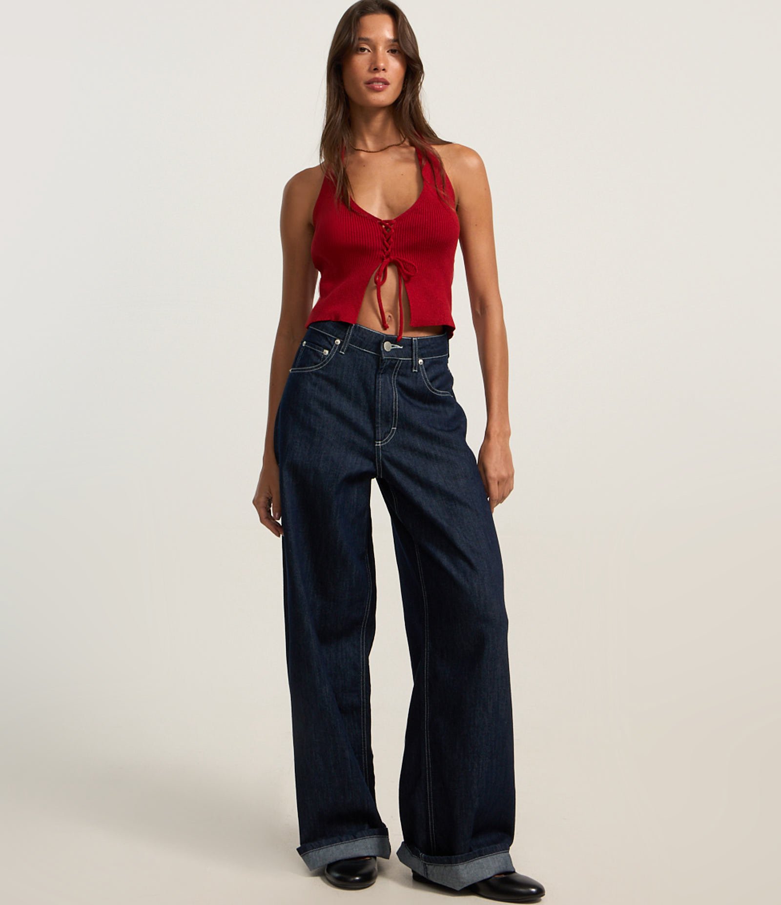 Blusa Cropped em Tricô Frente Única com Amarração Frontal Vermelho 2