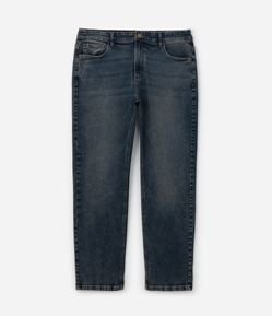 Calça Reta em Jeans Etiqueta Aplicada