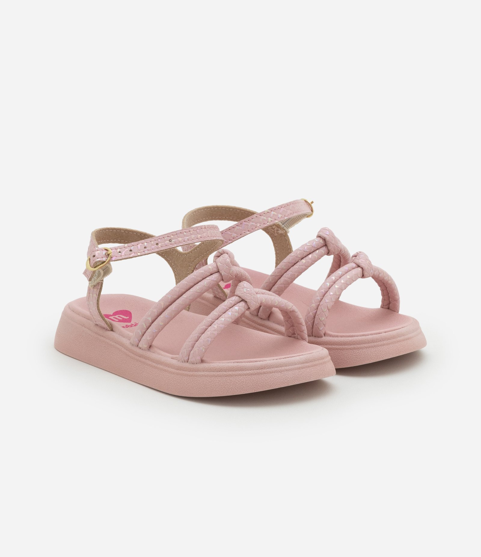 Sandália Flatform Infantil com Tirinhas Texturizadas e Nó - Tam 20 a 25 Rosa 1