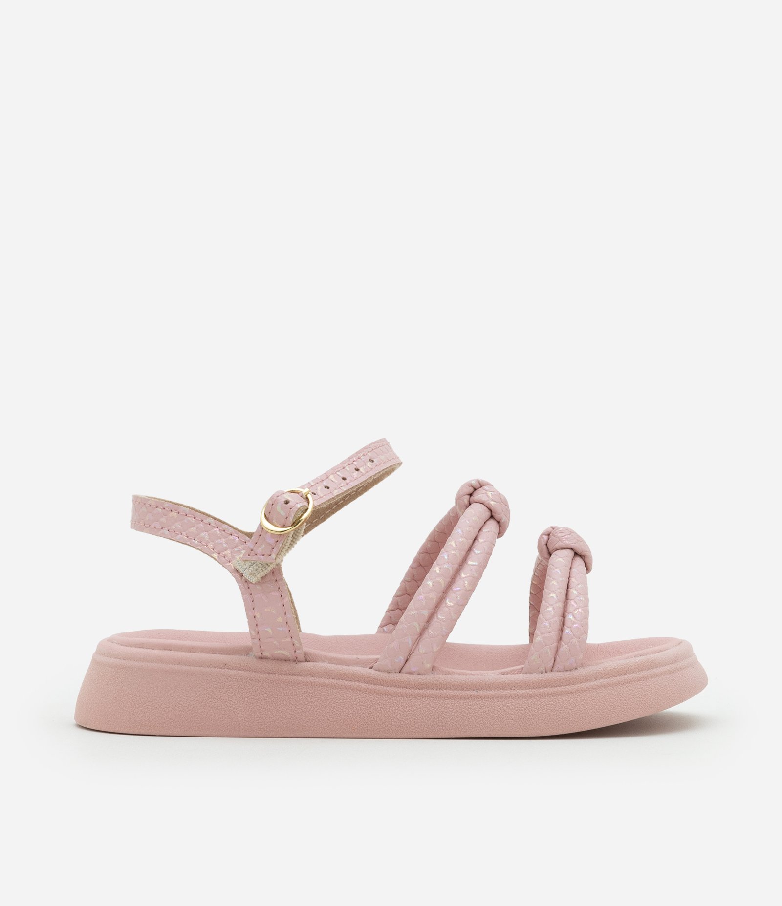 Sandália Flatform Infantil com Tirinhas Texturizadas e Nó - Tam 20 a 25 Rosa 6