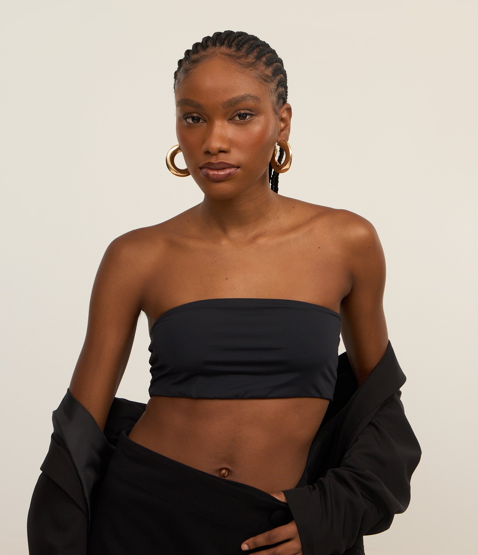 Top Faixa Super Cropped em Poliamida Preto 1