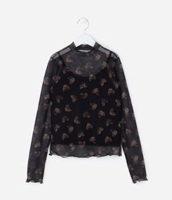Blusa Infantil em Tule com Sobreposição - Tam 5 a 14 Anos