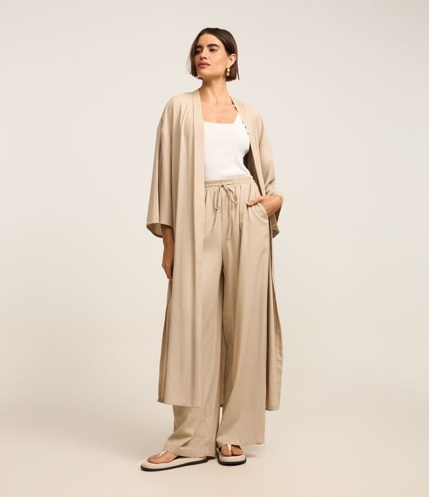 Kimono Longo em Viscolinho com Amarração na Cintura